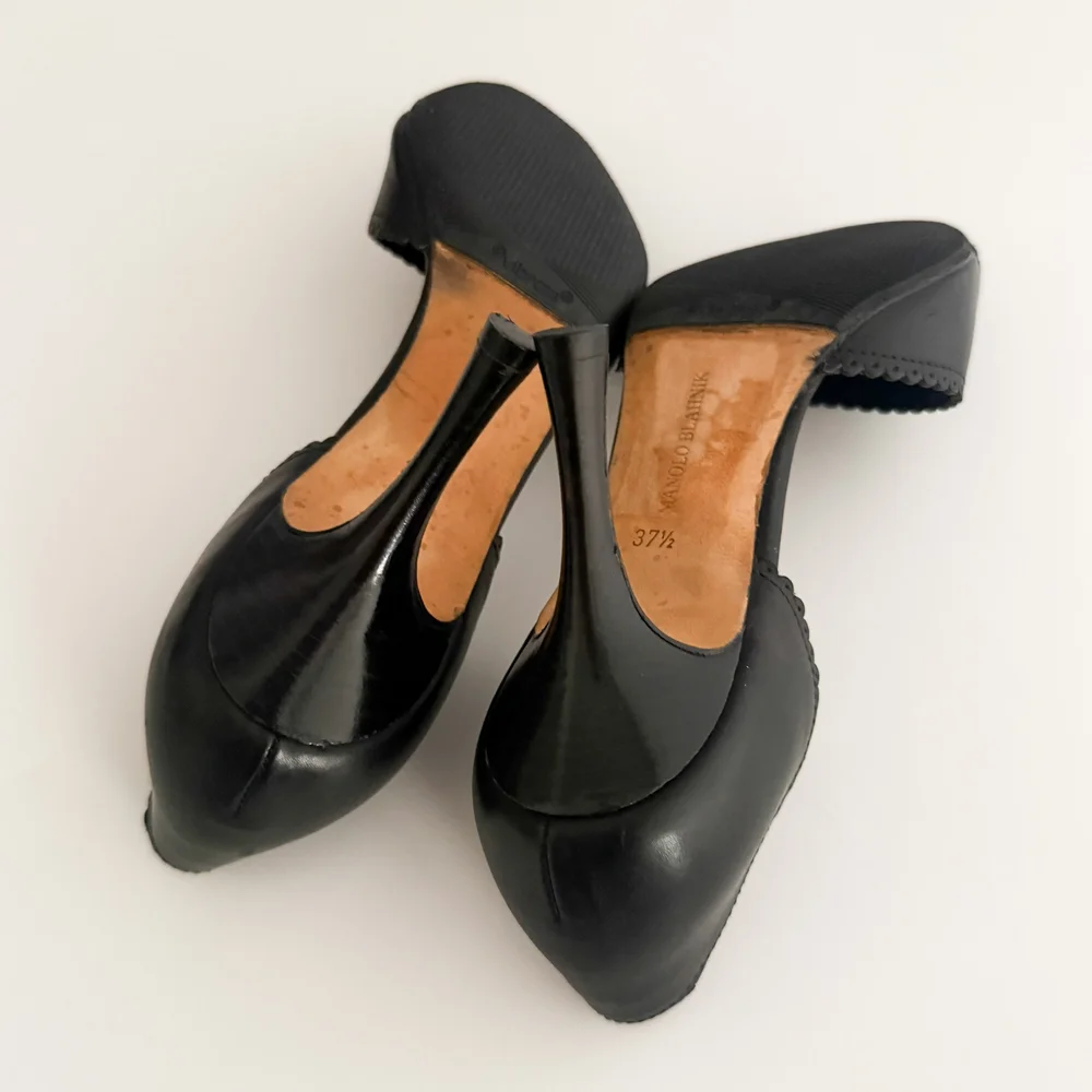 Manolo Blahnik Iconic Black Leather Eyelet Heels (US 8 / IT 37.5